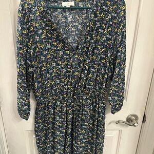 LOFT Women's Long Sleeve Floral Dress - Blue and Yellow